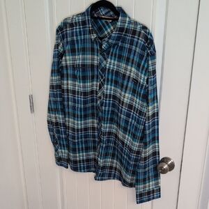 Simms Men's Multi-Blue Plaid Button Down Shirt